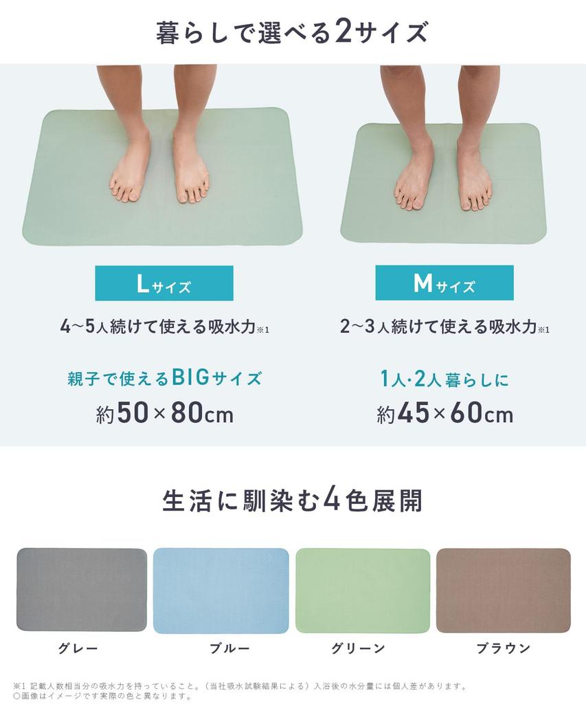Shogeki SHOCK Magical Bath Large Made in Incredibly Thin and Absorbent Ultra-Thin, Smooth, Mat, (50x80cm), Green, Japan, Non-Slip,