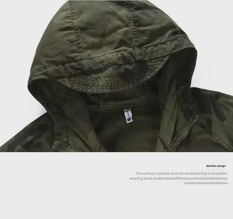 Retro American Camouflage Hooded Jacket: Autumn & Winter Outdoor Workwear with Half Zipper