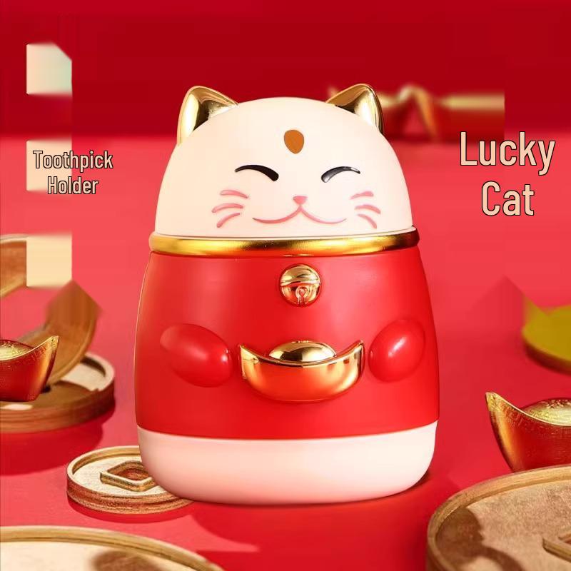 Cartoon Lucky Cat Pop-up Toothpick Holder - Creative Press-Type Design, Chinese Style Household Decor