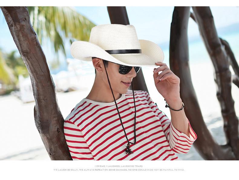 Men's Trendy Wide Brim Denim & Straw Foldable Sun Hat for Outdoor Travel