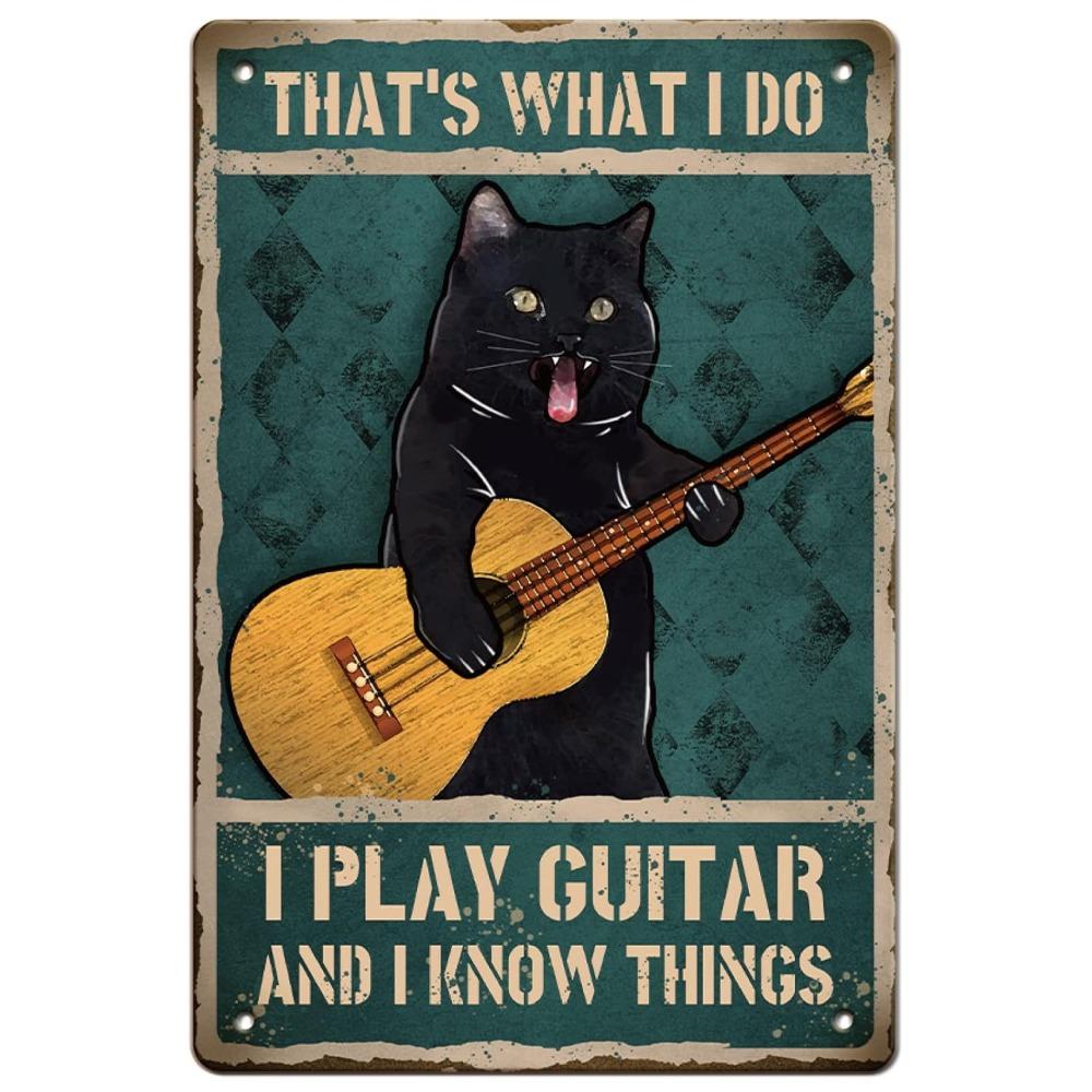 

GLOBLELAND Cat Guitar Tin Sign - Vintage Metal Wall Decor for Home Kitchen Bar 20x30cm
