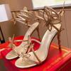 Mode Sexy Kristal Strik Enkelbandje Vrouwen Sandalen Open Neus Stiletto Hoge Hakken Banket Feest Schoenen Maat:35 42