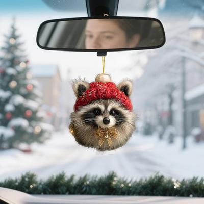 Winter Acrylic Cat Hanging Decoration Christmas Tree Knitted Hat Kitten Dog Rabbit Hedgehog Hanging Ornament Animal Pendant