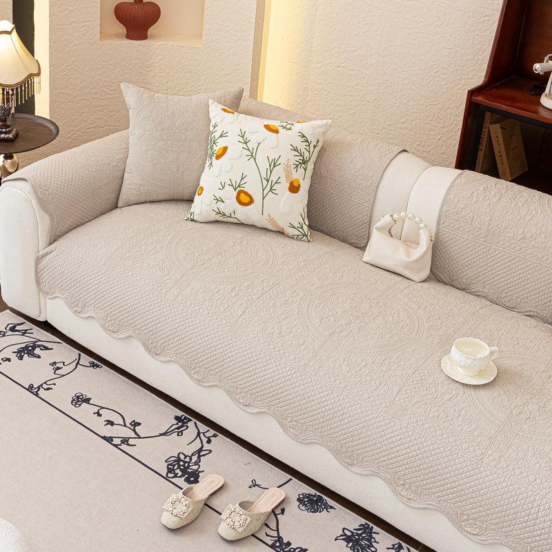 New Pure Cotton Fabric Sofa Cover, Universal Non-Slip French Cream Wind Sofa Seat Cushion Cover For All Seasons