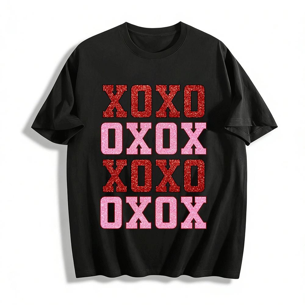 

Glittery XOXO Print Casual Top Valentine s Day Tee Pure cotton T-shirt XXS