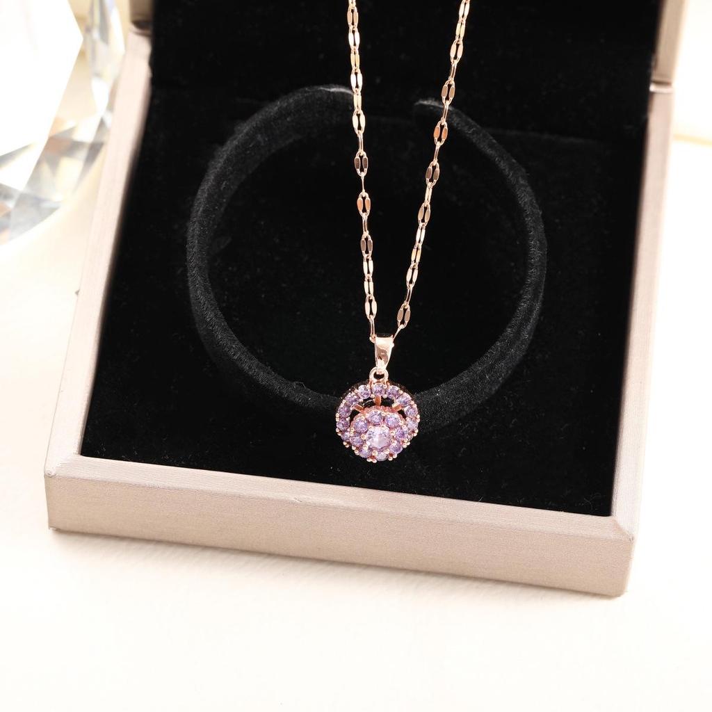 Purple Flower Zircon Necklace - Inspired by Douyin Influencers, High-End Rotating Clavicle Chain for Women