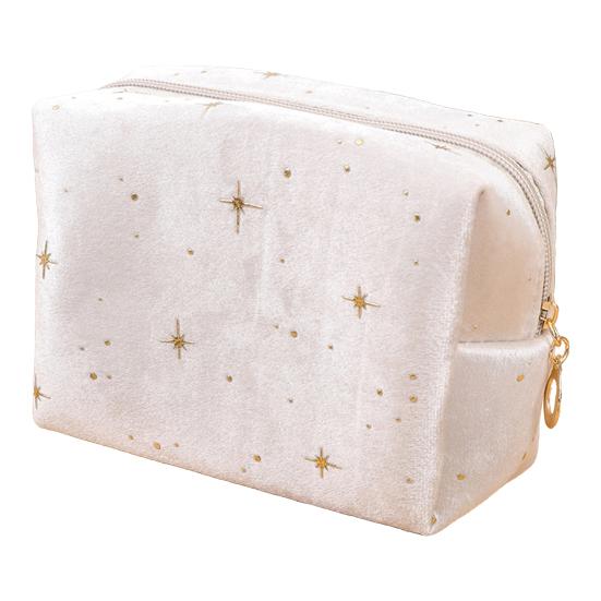 Cosmetic Bag Travel Toiletry Bag Spacious Capacity Velvet Exterior Star Pattern Lipstick Eye Shadow Portable Organizer