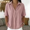 Women's Fashion Casual Solid Color Print 1/2 Sleeves POLO Neck Blouses & Shirts