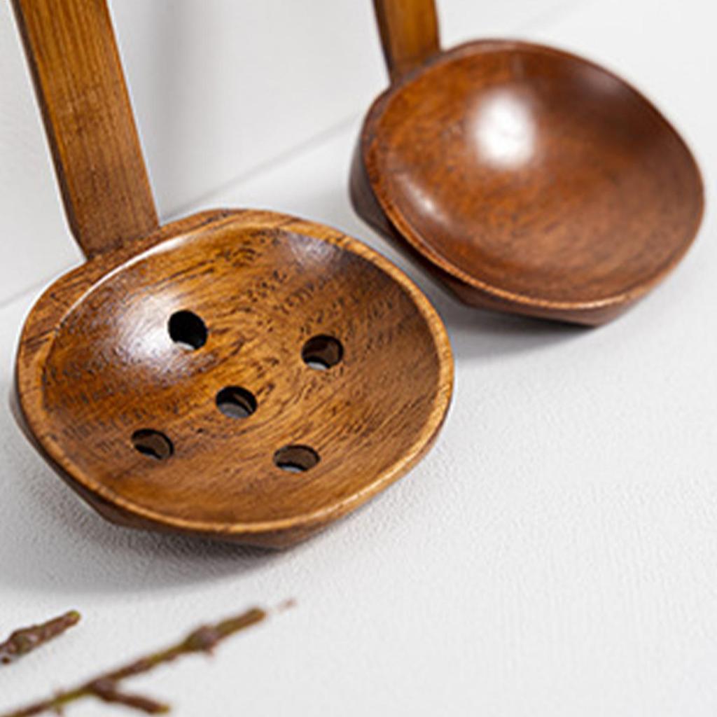 Japanese Style Wooden Soup Spoon with Long Handle, Hot Pot Ramen Noodle Spoon Multipurpose Kitchen Stirring Mixing Spoon