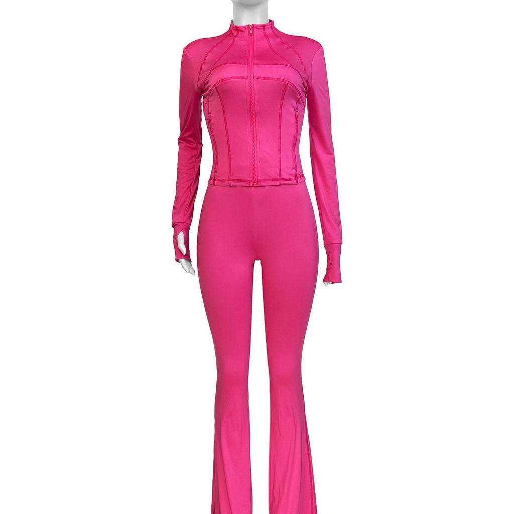 HR24057 Women's Sexy Long Sleeve Flare Two-Piece Sports Casual Set