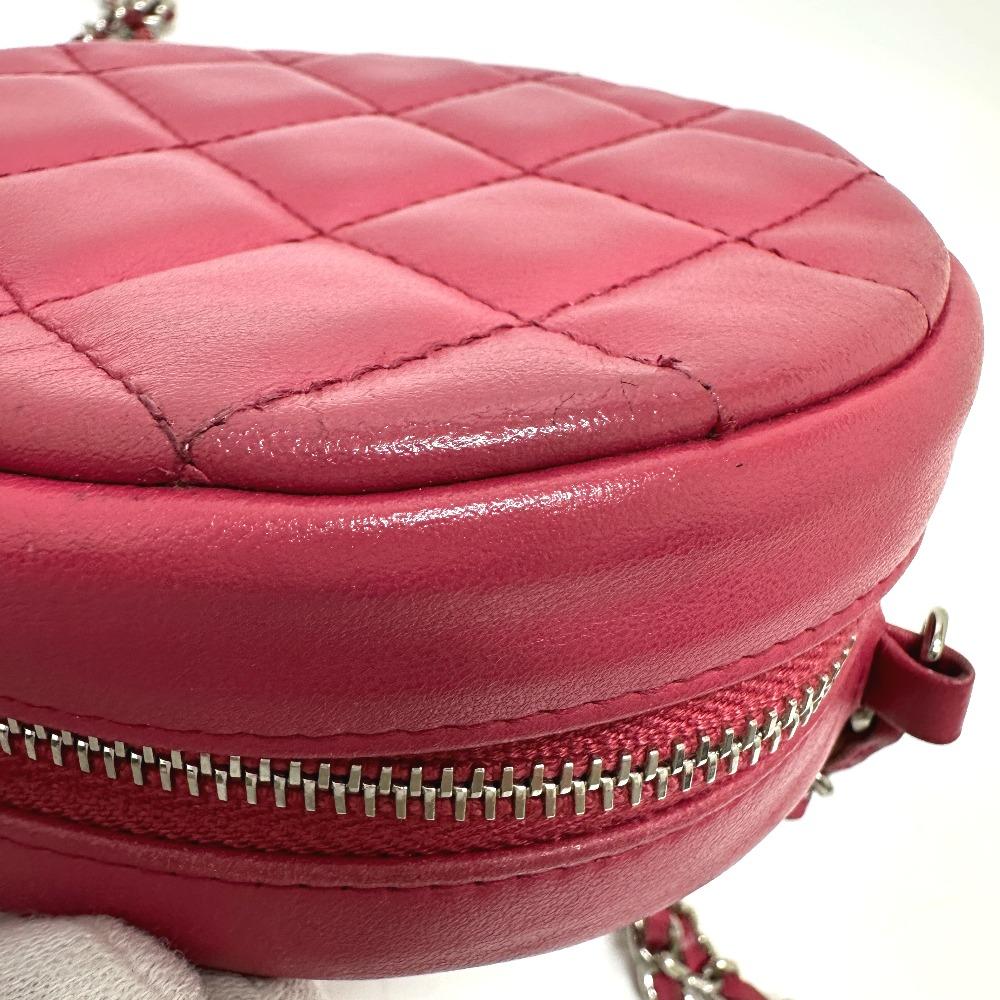 CHANEL CC Mark Round Chain Shoulder Bag Lambskin Leather pink