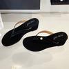 Fashion Round Toe Faux Suede Flip-flops Summer Fashion Wedges Open Toe Slide women Sandals Outside Comfortable Simple Heels for Ladies
