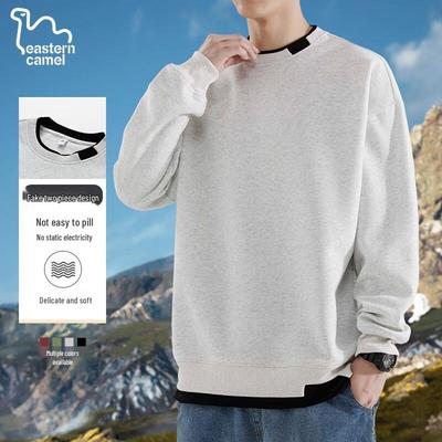 EASTERN CAMEL Herren Faux-Zweiteiler Rundhals Pullover Sweatshirt