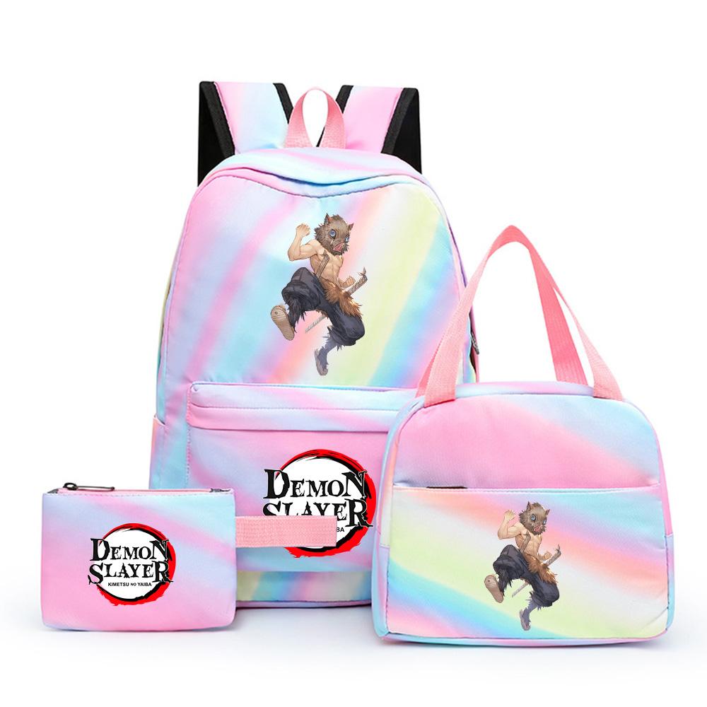 3Pcs/set Cartoon Demon Slayer Printed Backpack with Lunch Bag Pencil Case for Teenager Girl Boy Large Capacity Waterproof Bookbag Gift Mochila