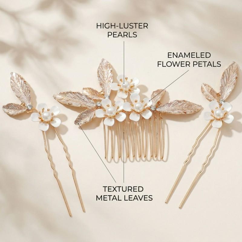 Vintage Light Luxury Handmade Pearl Flower Hair Comb Pin Set Bridal Wedding Party Elegant Accessories