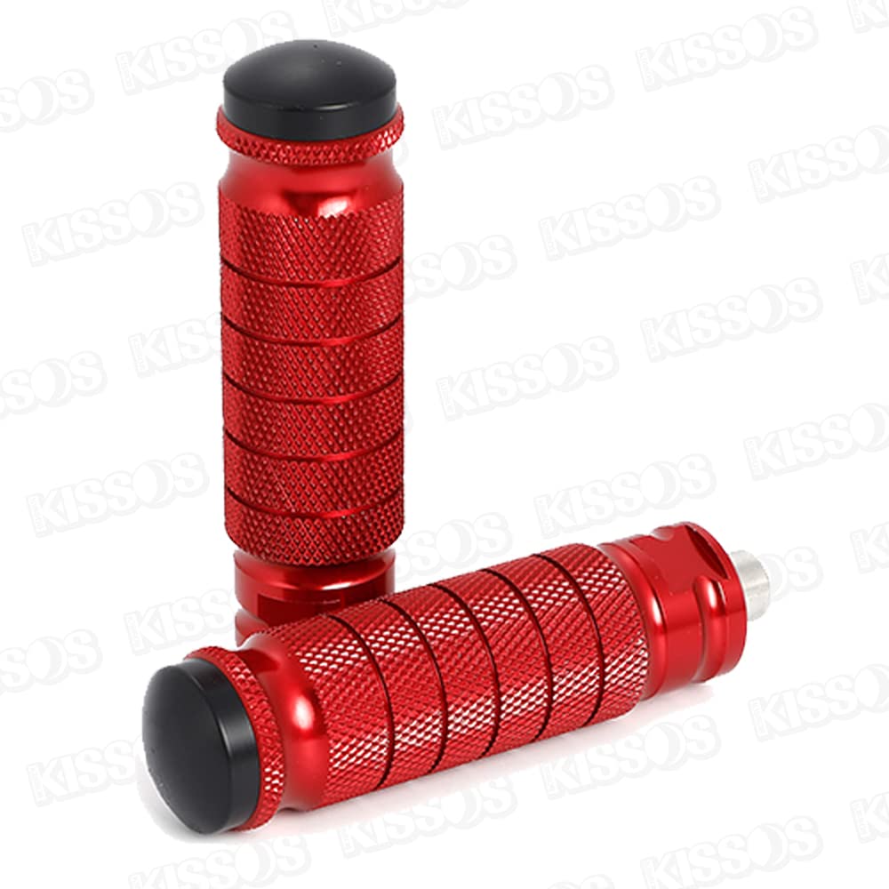 Motorcycle Footpegs, Step Bars, Tandem Steps, Pedals, Knurled CNC Aluminum, Universal Fit, Left and Right Set (Red)