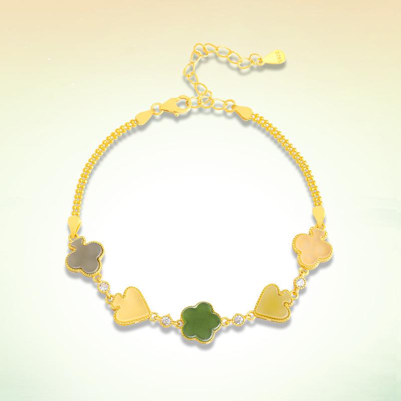 Hetian Jade Peach Heart Bracelet: S925 Silver Inlaid, Multi-Treasure Design - Elegant Women's Fashion Gift