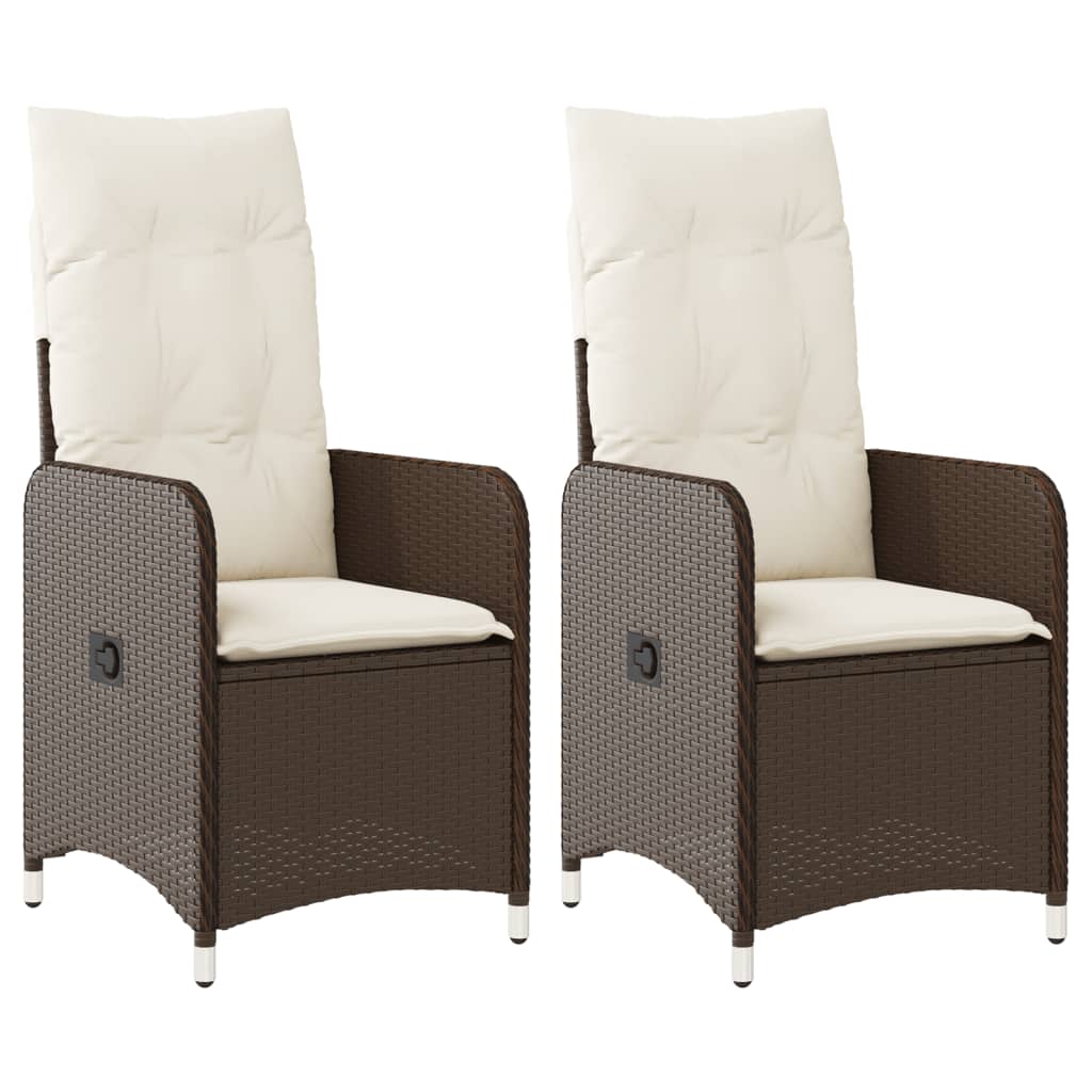 Garden Armchair with Cushions 2 Pcs Adjustable Brown Poly Rattan