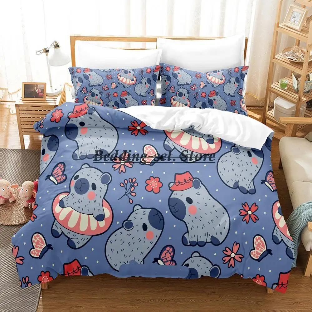 Kawaii Capybaras 3D Bedding Set Single Twin Full Queen King Size Soft Duvet Cover Anime Bed Sheet Set for Adult Kids