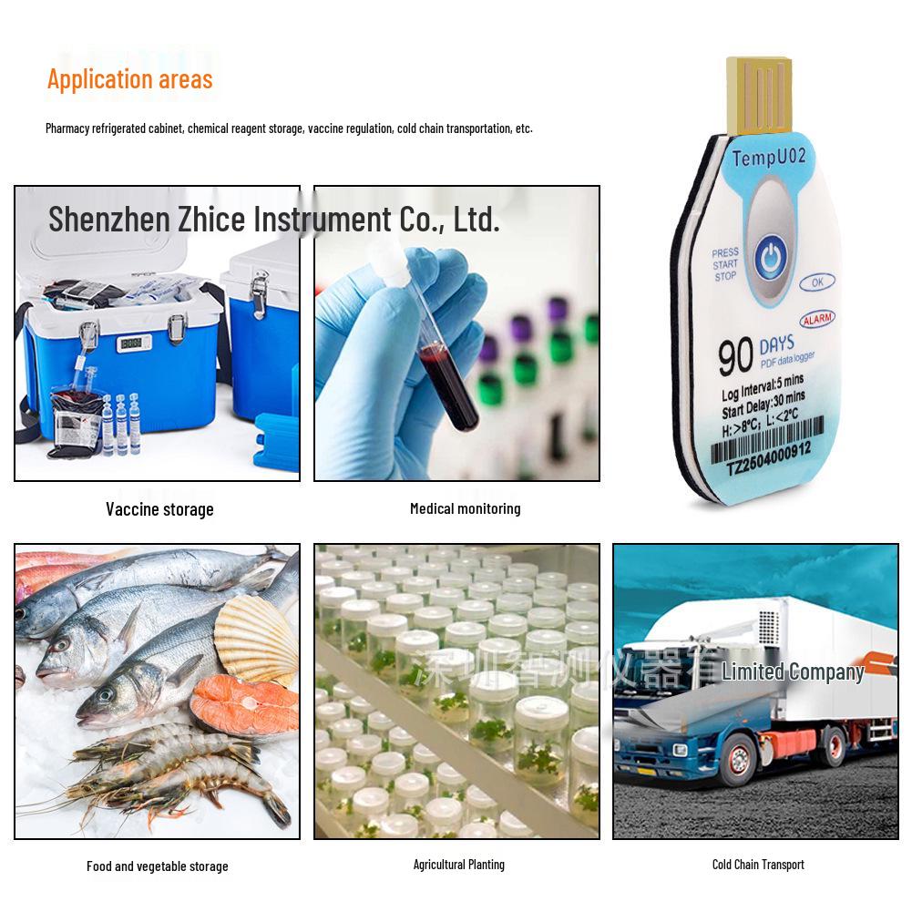120-Day Disposable Temperature Logger for Cold Chain Transport, Refrigerated Trucks, and Medical Drug Recording with PDF Report