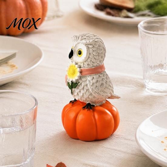 Small Pumpkin Statue Gift Fall Owl Figurine, Resin On with Tabletop Ornaments Sunflower for Autumn Thanksgiving Indoor Tabletop, Mantel, Fireplace,