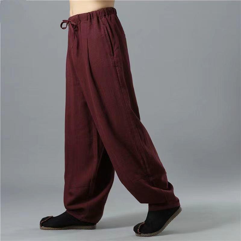 Men's Cotton-Linen Wide-Leg Lantern Harem Pants - Loose, Chinese Style
