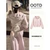 Womens Navy Short Hoodie Sweatshirt Tracksuit Set Fall Korean Casual Outfit