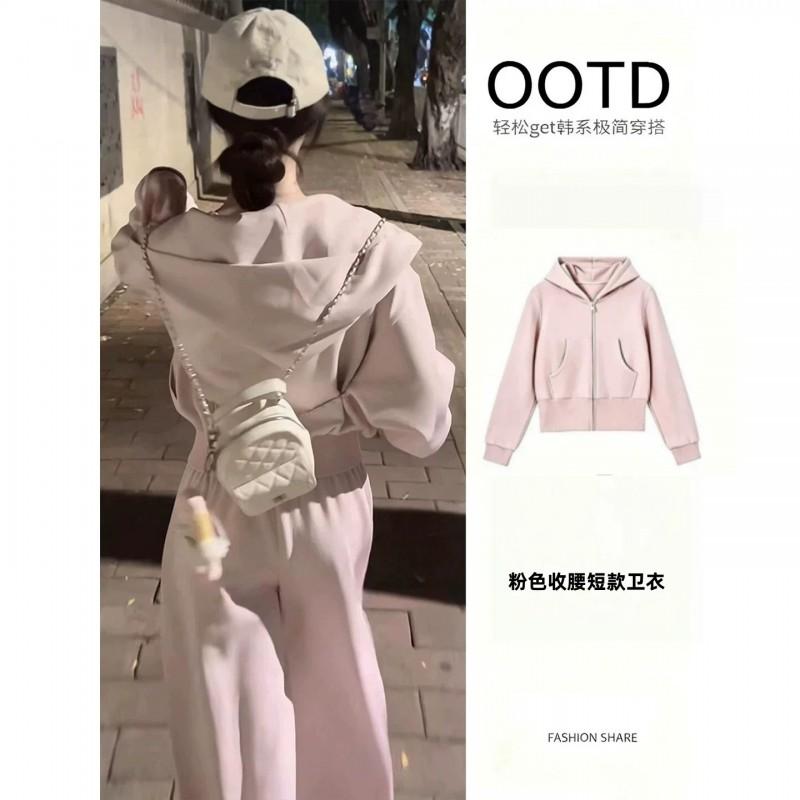 Womens Navy Short Hoodie Sweatshirt Tracksuit Set Fall Korean Casual Outfit