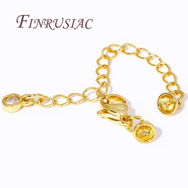2/4/6Pcs 18K Gold Plated Extension Extended Tail Chains with Lobster Clasps End Caps Findings For DIY Jewelry Making Supplies