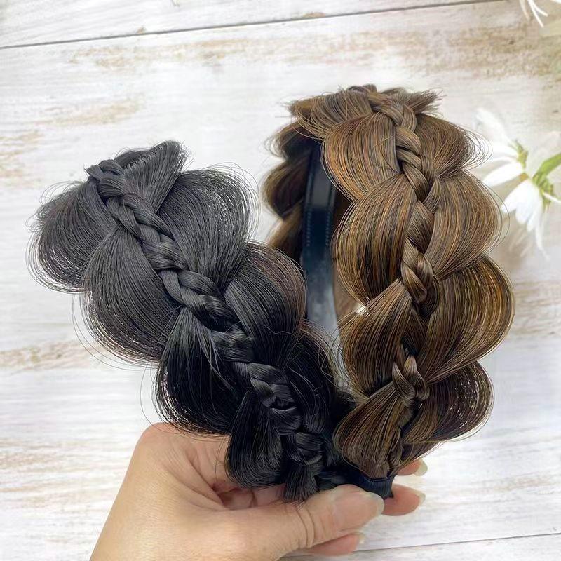 Braided Headband with Fishbone Fill, Women's New Style, Luxurious Feel, Human Hair Look, Crown-Height Boost, Gourd Braid, Handmade Woven Design.