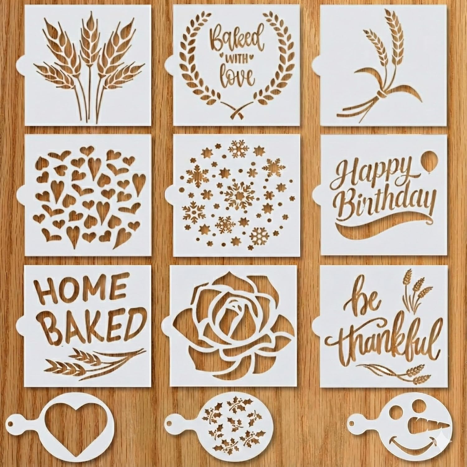 Artisan Bread Stencils for Sourdough, Cake, Pie & Cookies - Decorate with Your Own Unique Design - Baking Stencil Set Incl. Classic Wheat, Hearts &