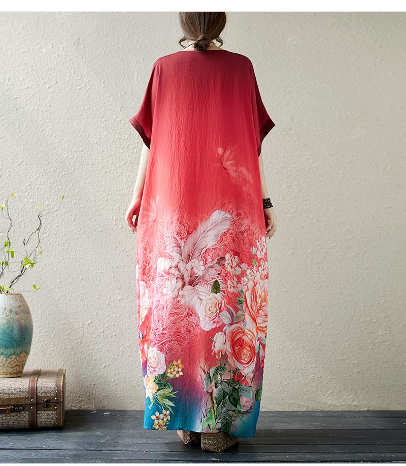 Krátký rukáv Nadměrná velikost vintage květinová novinka v šatech pro ženy ležérní volné Maxi dlouhé letní šaty