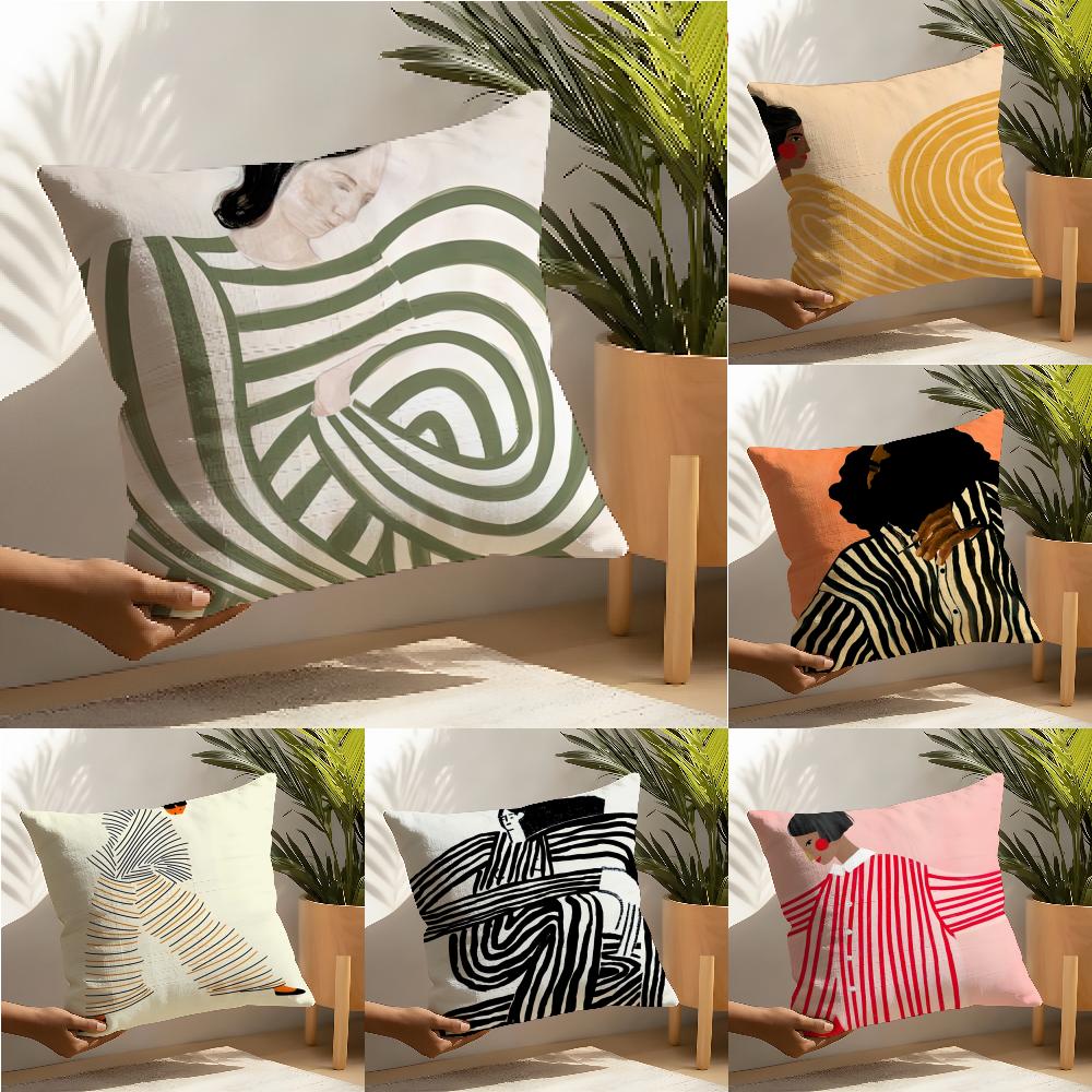 Abstract Figure Lines Girl Sofia Pillow Case Linen Cushion Covers For Decorative Sofa Home Pillows Case Car Chair Pillows Cases