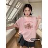 2026 Pink Cartoon Round Neck Loose-Fit Women's Half Sleeve T-Shirt