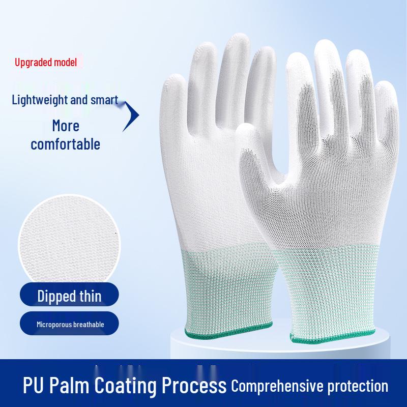 36 Pairs Thin White Nylon PU Coated Anti-Static Gloves - Durable, Dust-Free Labor Protection