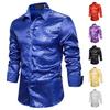 Men's Shines Sequins Long Sleeve Button Down Shirt for Halloween Cosplay 70s Disco Party Dress Shirt