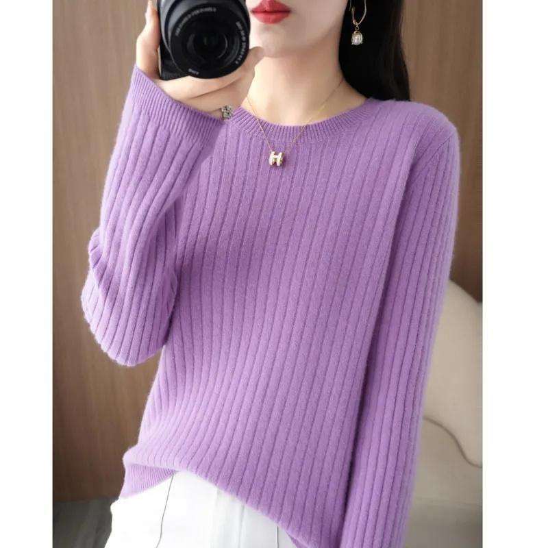 2025 Women Sweaters Autumn Winter Long Sleeve Pullovers O-neck Stripe Warm Pullover Korean Fashion Bottoming Shirts Loose Jumper