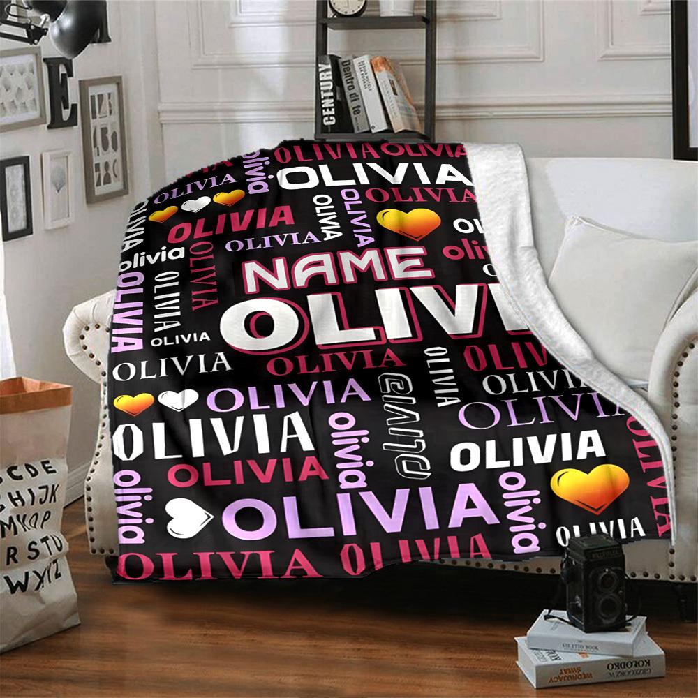 Olivia Heart Design Multipurpose Personalized Blanket Personalized Name Warmthful Decor Perfect For Sofa Couch Office Bed Picnics Ideal For All