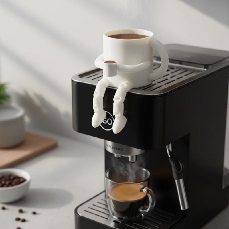 3D Printing Exquisite Movable Joint Coffee Cup Decoration Cute Brown Coffee Bean Decoration Suitable for Coffee Shop Living Room Decoration