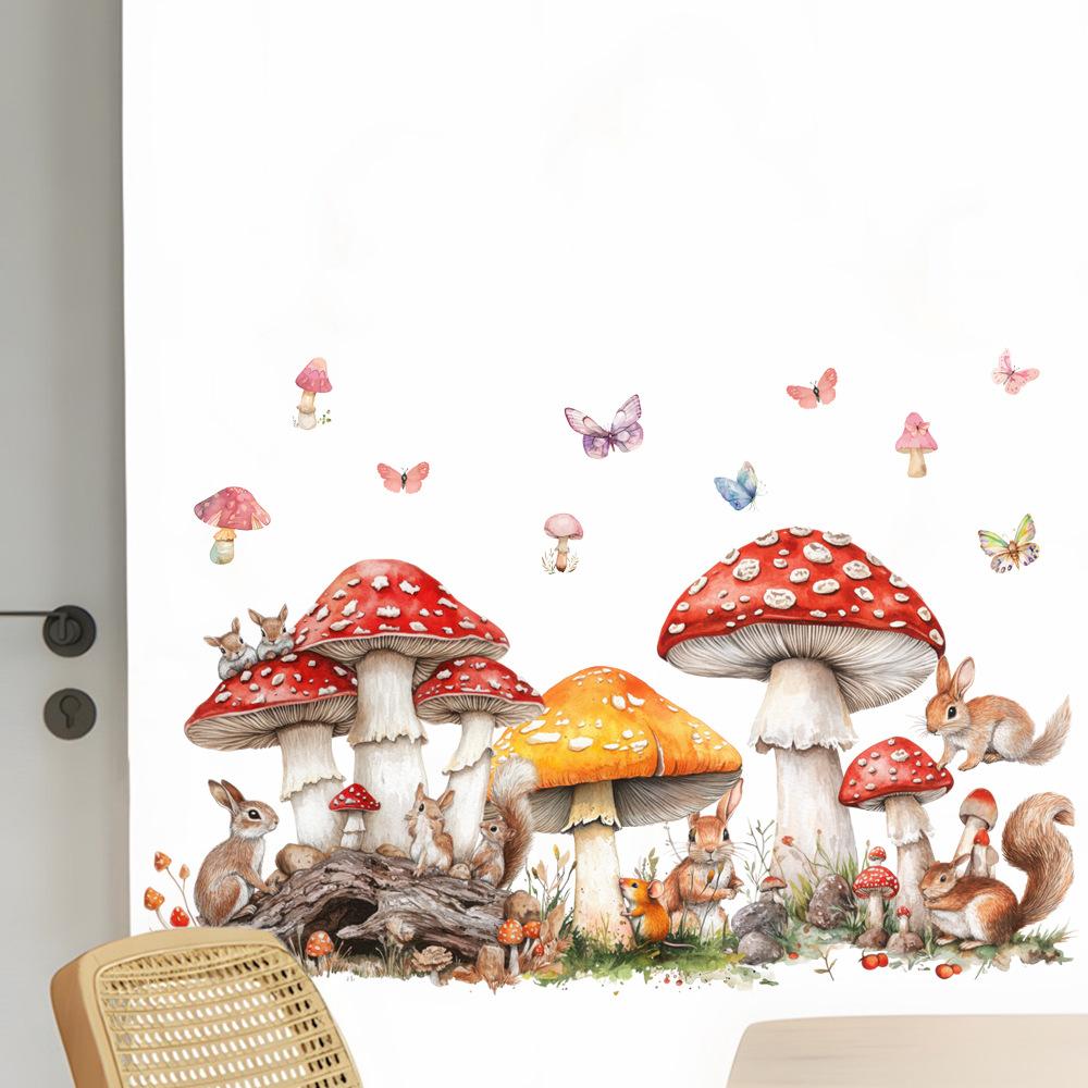 Cartoon Colorful Mushroom Squirrel Self Adhesive Waterproof Wall Stickers for Living Room Bedroom Home Decor