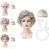 Versatile Short Curly Costume Wig Set For Grandmother Character Halloween Dress Up