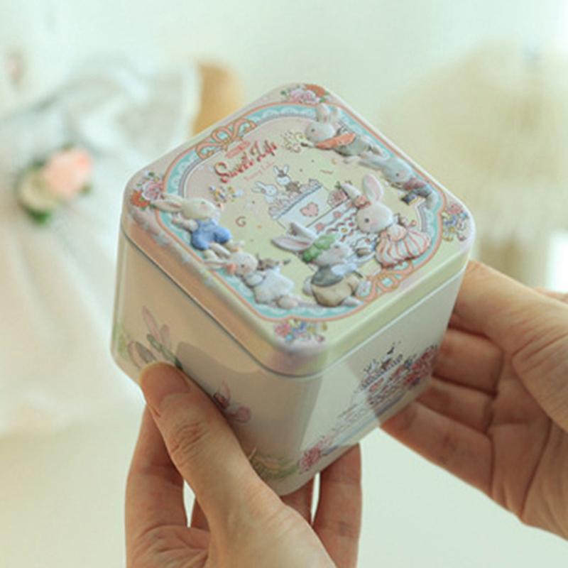 Påsk Fyrkantig Låda Godislåda Påskhare Tryck Plåtburk Plåtlåda Metallåda