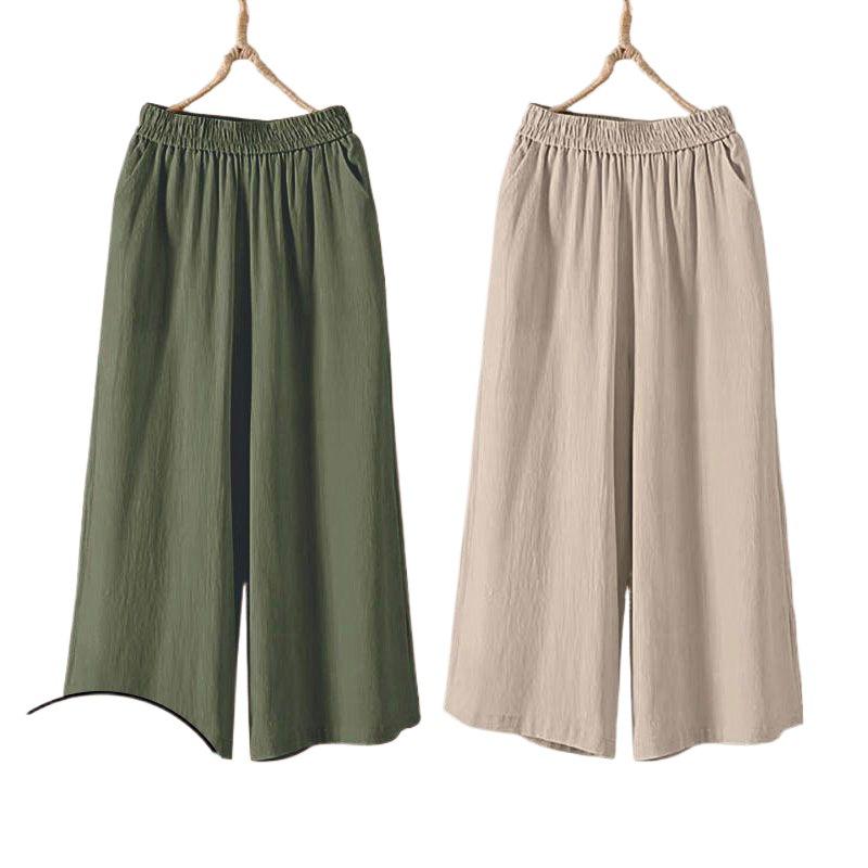 Cotton Wide-Leg High Waist Elastic Cropped Pants for Women - 2026 Summer Collection