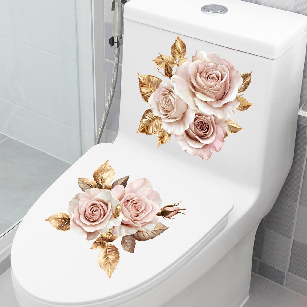 2PCS Painted Flower Bathroom Toilet Stickers Home Wall Waterproof Wall Stickers