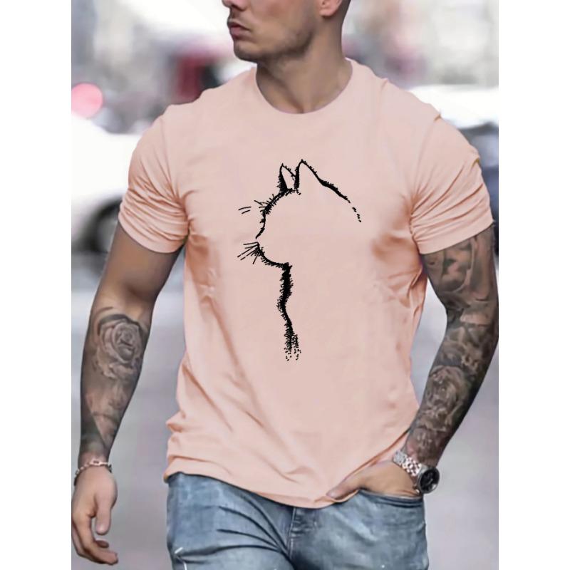 Plus Size T-shirt for Men Summer Loose Oversized Casual Cat Pattern Printed Round Neck Short Sleeved T-shirt Tops Clothing