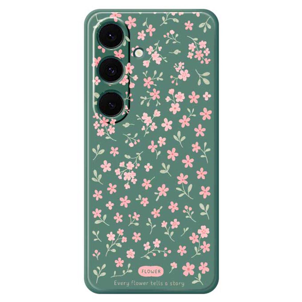 For Samsung Galaxy S25+ Case Pink Small Flowers Pattern Printing Straight Edge TPU Phone Back Cover