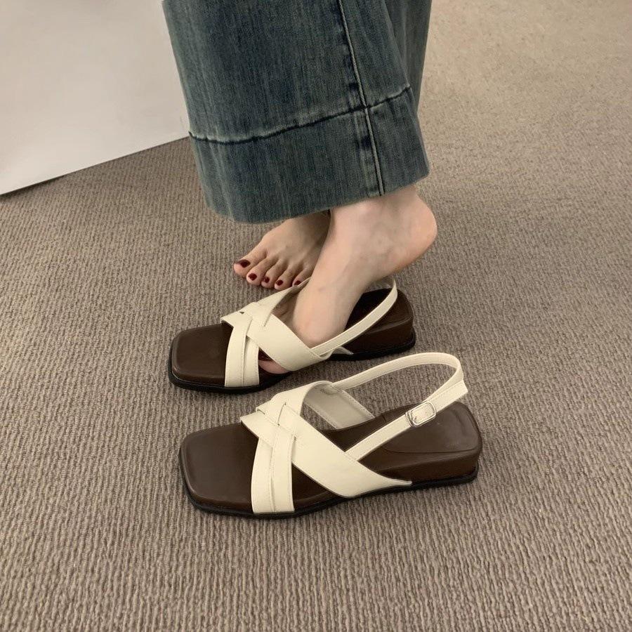 With skirt fairy wind cross with open-toed fashion sandals female summer versatile not tired feet 3cm thick-soled Roman shoes