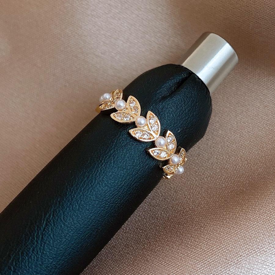 European and American exquisite zircon wheat ear open pearl ring niche index finger ring fashionable simple and versatile jewelry