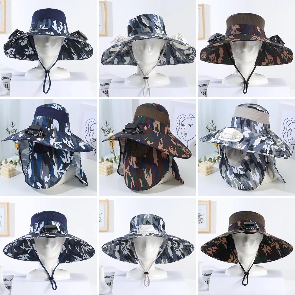 Solar Charging Solar Fan Hat Wide Brim Bucket Hat Portable Summer Cooler Cap  Sun Protection