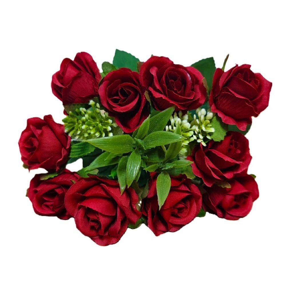 10 Heads Rose Artifcial Flower Green Leaves Multicolor Faux Flower Rose Photo Props Desktop Ornament Simulation Rose Flower